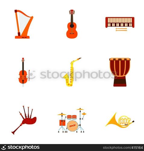 Musical device icons set. Flat illustration of 9 musical device vector icons for web. Musical device icons set, flat style
