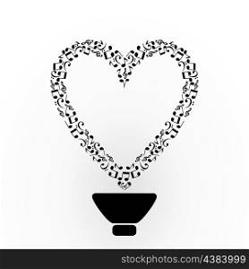 Musical heart. Notes of a melody in the form of heart. A vector illustration