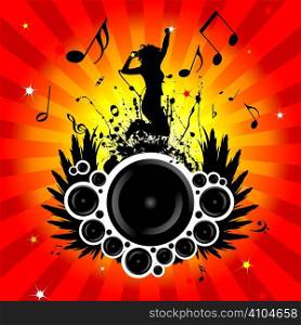 musical inspired image with radiating background and women