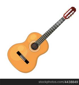Musical instrument - acoustic cartoon guitar with strings on a white background. Isolated object. Stock vector illustration