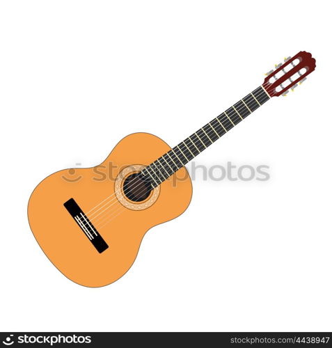 Musical instrument - acoustic guitar with strings on a white background. Isolated object. &#xA;Stock vector illustration