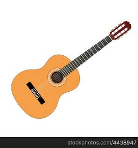 Musical instrument - acoustic guitar with strings on a white background. Isolated object. &#xA;Stock vector illustration