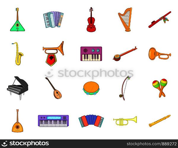 Musical instrument icon set. Cartoon set of musical instrument vector icons for your web design isolated on white background. Musical instrument icon set, cartoon style