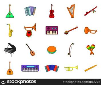 Musical instrument icon set. Cartoon set of musical instrument vector icons for your web design isolated on white background. Musical instrument icon set, cartoon style