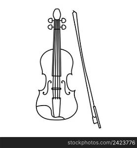 Musical instrument line sketch. Violin or viola with bow. Outline black and white vector illustration.. Musical instrument line sketch. Violin or viola with bow. Outline black and white vector illustration