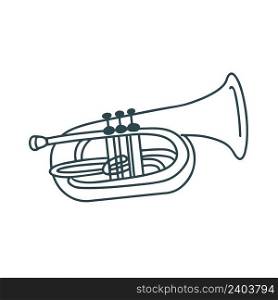 Musical instrument trumpet doodle illustration. Simple drawing wind instrument isolated vector illustration