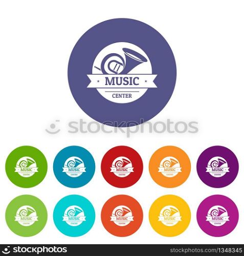 Musical instrument trumpet icons color set vector for any web design on white background. Musical instrument trumpet icons set vector color