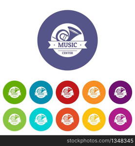 Musical instrument trumpet icons color set vector for any web design on white background. Musical instrument trumpet icons set vector color