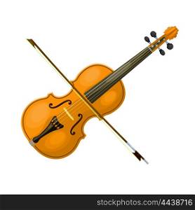 Musical instrument violin with a bow on a white background. Cartoon style. Isolated object. Stock vector illustration
