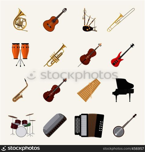 Musical instruments icons isolated on white background. Orchestra music band vector illustration. Musical instruments icons