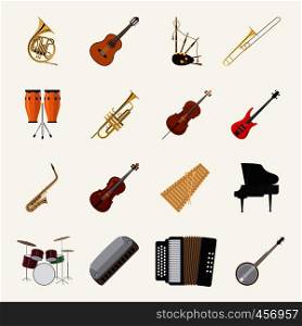 Musical instruments icons isolated on white background. Orchestra music band vector illustration. Musical instruments icons