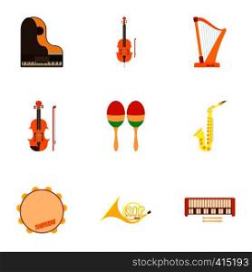 Musical instruments icons set. Flat illustration of 9 musical instruments vector icons for web. Musical instruments icons set, flat style