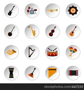 Musical instruments icons set in flat style. Orchestra instruments set collection vector icons set illustration. Musical instruments icons set, flat style