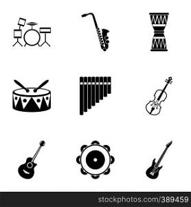 Musical instruments icons set. Simple illustration of 9 musical instruments vector icons for web. Musical instruments icons set, simple style
