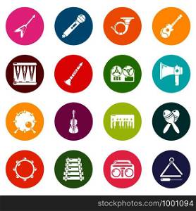 Musical instruments icons set vector colorful circles isolated on white background . Musical instruments icons set colorful circles vector