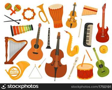 Musical instruments. Music sound instrument, harp and flute, synthesizer and drum. Graphics instrumental toys. Vector melody festival set. Illustration synthesizer and flute, guitar and harp. Musical instruments. Music sound instrument, harp and flute, synthesizer and drum. Graphics instrumental toys. Vector melody festival set