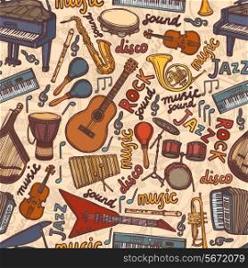 Musical instruments sketch colored seamless pattern vector illustration