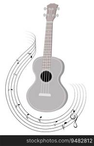 Musical instruments. Uku≤≤guitar withμsical notes.Vector illustration in flat cartoon sty≤. Musical instruments. Uku≤≤guitar withμsical notes.Vector illustration 