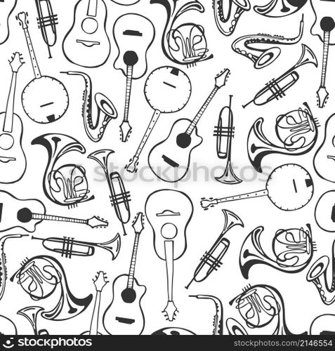 Musical  instruments. Vector seamless  pattern 