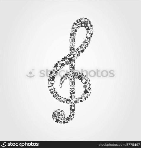 Musical key made of music subjects. A vector illustration