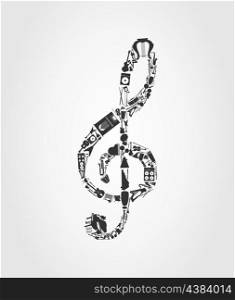 Musical key. Musical key made of musical instruments. A vector illustration