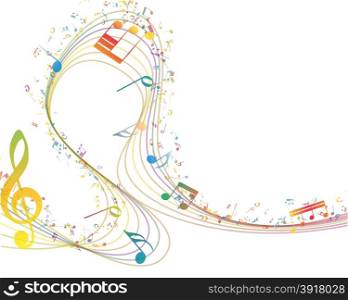 Musical Key with notes row. Illustration with transparency.