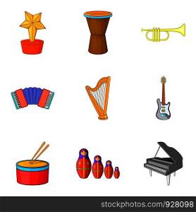 Musical notation icons set. Cartoon set of 9 musical notation vector icons for web isolated on white background. Musical notation icons set, cartoon style