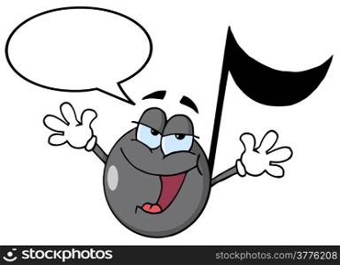 Musical Note Cartoon Character Singing With Speech Bubble