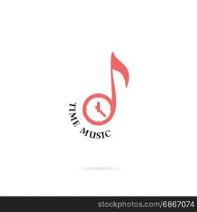 Musical note sign and clock icon vector logo design template.Design for greeting Card,Poster,Flyer,Cover,Brochure,Abstract background.Vector illustration