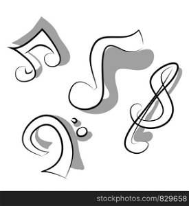 Musical notes doodle vector or color illustration