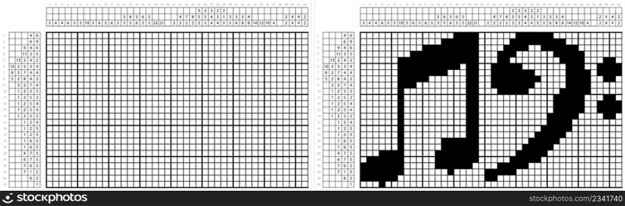 Musical Notes Icon Nonogram Pixel Art, Symbol Representing A Musical Sound Vector Art Illustration, Logic Puzzle Game Griddlers, Pic-A-Pix, Picture Paint By Numbers, Picross