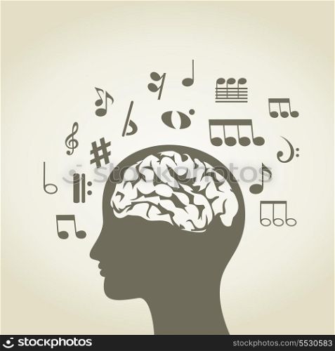 Musical notes round a head