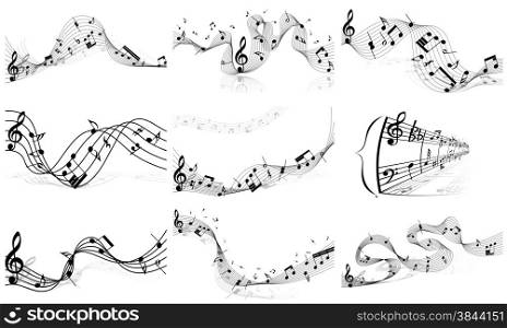 Musical notes staff set. Vector illustration without transparency EPS10.
