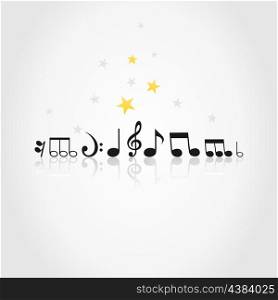 Musical notes stand in a row. A vector illustration