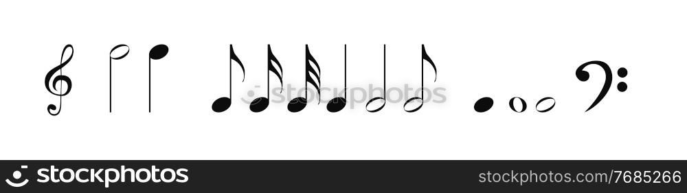 Musical notes, treble clef. Vector Illustration EPS10. Musical notes, treble clef on white. Vector Illustration. EPS10