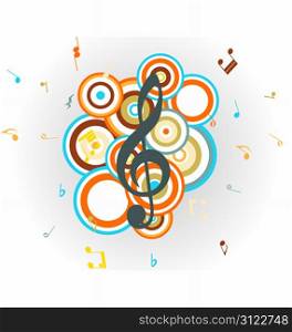 Musical retro notes staff background. Vector illustration.