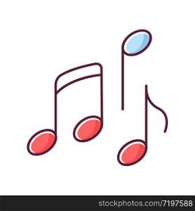 Musical RGB color icon. Traditional movie genre, artistic cinematography. Common film category with song and dance numbers. Music notes isolated vector illustration