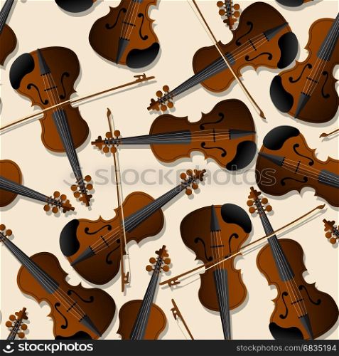 Musical seamless pattern with bow and violin