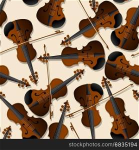 Musical seamless pattern with bow and violin