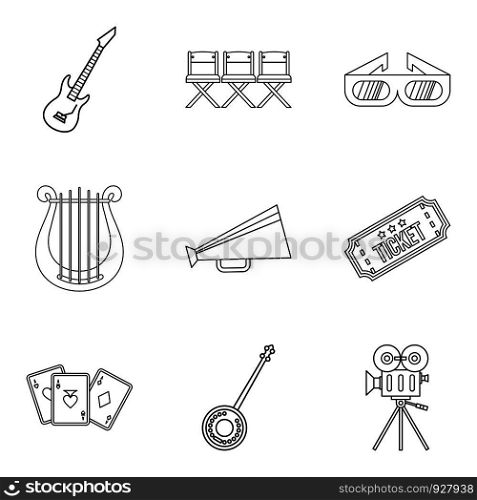 Musical show icons set. Outline set of 9 musical show vector icons for web isolated on white background. Musical show icons set, outline style
