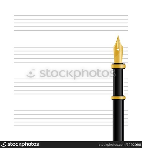 Musical Staff and Pen. Vector illustration of blank musical staff and fountain pen