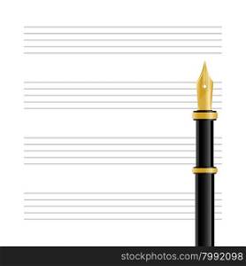 Musical Staff and Pen. Vector illustration of blank musical staff and fountain pen