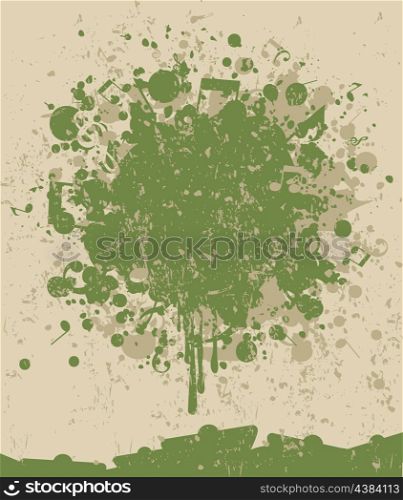 Musical stain2. Stain of a green paint and the note. A vector illustration
