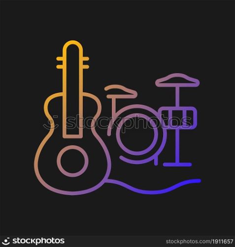Musical talent gradient vector icon for dark theme. Playing musical instruments. Gifted musician. Classical music. Thin line color symbol. Modern style pictogram. Vector isolated outline drawing. Musical talent gradient vector icon for dark theme