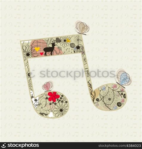 Musical the note from a flower and butterflies. A vector illustration