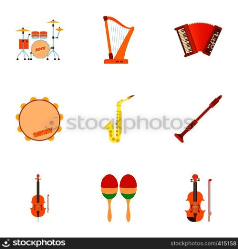 Musical tools icons set. Flat illustration of 9 musical tools vector icons for web. Musical tools icons set, flat style
