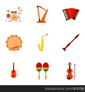 Musical tools icons set. Flat illustration of 9 musical tools vector icons for web. Musical tools icons set, flat style