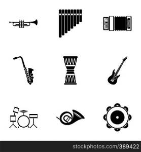 Musical tools icons set. Simple illustration of 9 musical tools vector icons for web. Musical tools icons set, simple style
