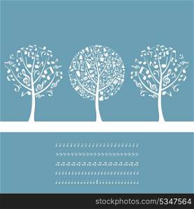 Musical tree3. Three musical trees on a blue background. A vector illustration