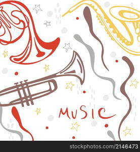 Musical wind instruments. Vector sketch illustration.